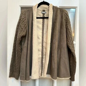 Vintage Neiman Marcus Faux Fur Suede Sweater Open Knit Cardigan Size Large L